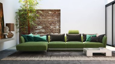 modern parlak iç mekan 3D resimleme