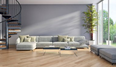 modern parlak iç mekan 3D resimleme