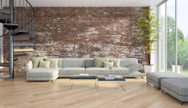 modern parlak iç mekan 3D resimleme