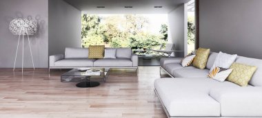 modern parlak iç mekan 3D resimleme