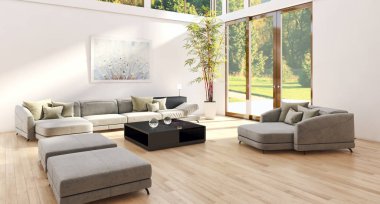 modern parlak iç mekan 3D resimleme