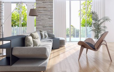 modern parlak iç mekan 3D resimleme