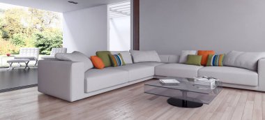 modern parlak iç mekan 3D resimleme