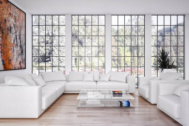 modern parlak iç mekan 3D resimleme