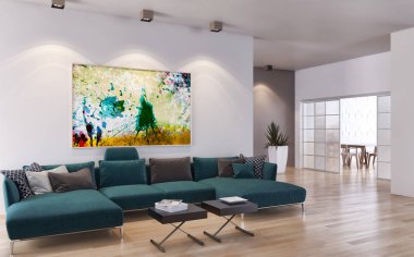 modern parlak iç mekan 3D resimleme