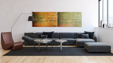 modern parlak iç mekan 3D resimleme