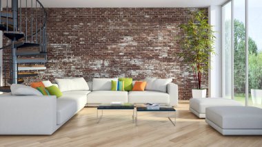 modern parlak iç mekan 3D resimleme