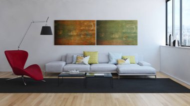 modern parlak iç mekan 3D resimleme