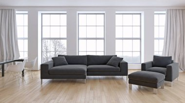 modern parlak iç mekan 3D resimleme