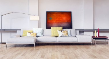 modern parlak iç mekan 3D resimleme