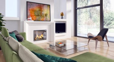 modern parlak iç mekan 3D resimleme