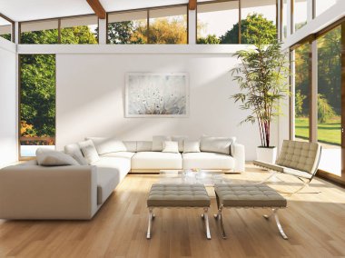 modern parlak iç mekan 3D resimleme