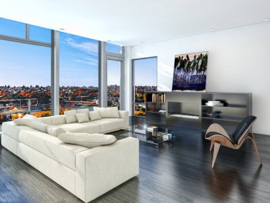 modern parlak iç mekan 3D resimleme