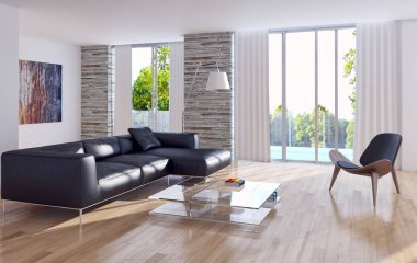 modern parlak iç mekan 3D resimleme