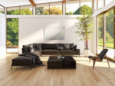 modern parlak iç mekan 3D resimleme