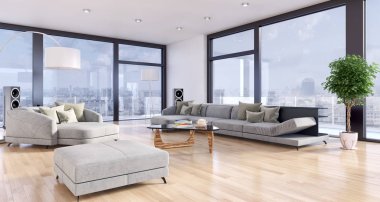 modern parlak iç mekan 3D resimleme