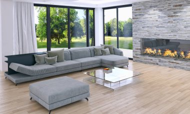 modern parlak iç mekan 3D resimleme