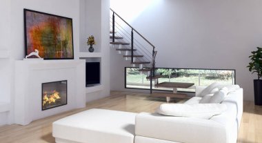 modern parlak iç mekan 3D resimleme