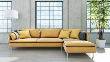 modern parlak iç mekan 3D resimleme