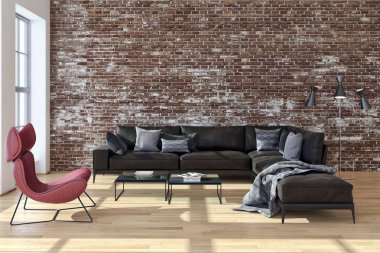 modern parlak iç mekan 3D resimleme