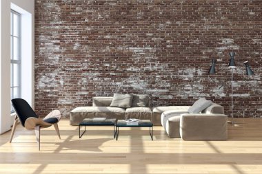 modern parlak iç mekan 3D resimleme