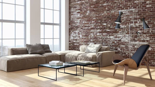 modern parlak iç mekan 3D resimleme