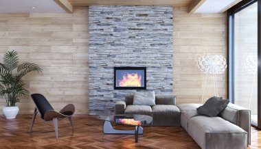 modern parlak iç mekan 3D resimleme