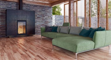 Modern parlak iç daire 3d render illüstrasyon