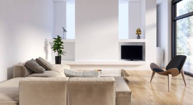 modern parlak iç mekan 3D resimleme