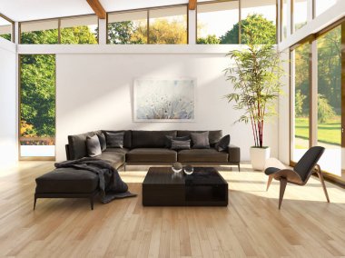 modern parlak iç mekan 3D resimleme
