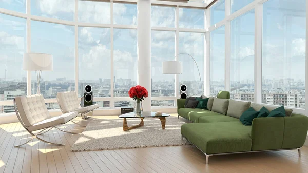 modern parlak iç mekan 3D resimleme