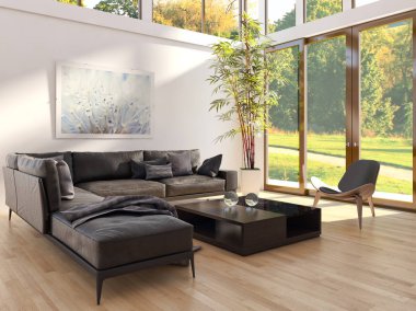 modern parlak iç mekan 3D resimleme
