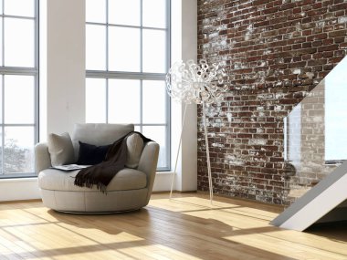 modern parlak iç mekan 3D resimleme