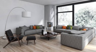 modern parlak iç mekan 3D resimleme