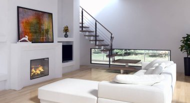 modern parlak iç mekan 3D resimleme