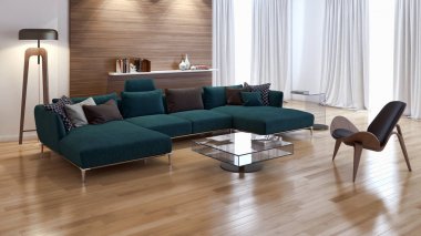 modern parlak iç mekan 3D resimleme