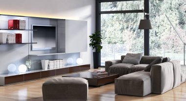 modern parlak iç mekan 3D resimleme