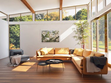 modern parlak iç mekan 3D resimleme