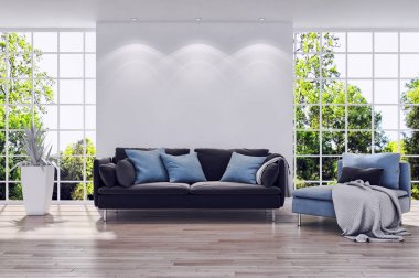 modern parlak iç mekan 3D resimleme