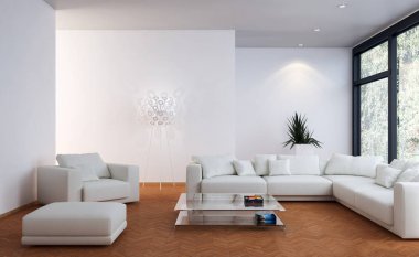 modern parlak iç mekan 3D resimleme