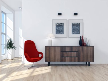 modern parlak iç mekan 3D resimleme