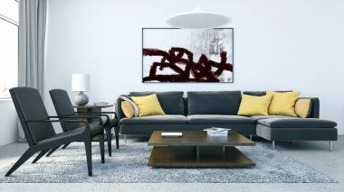 modern parlak iç mekan 3D resimleme