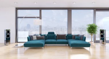modern parlak iç mekan 3D resimleme