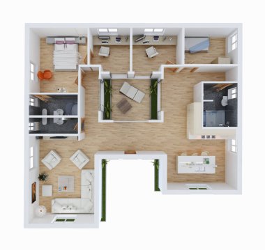 modern parlak iç mekan 3D resimleme