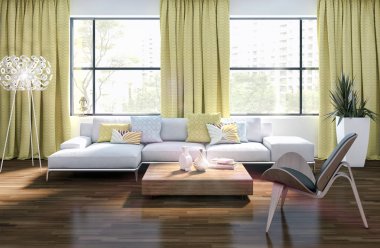 modern parlak iç mekan 3D resimleme