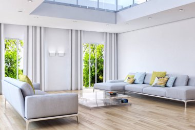 modern parlak iç mekan 3D resimleme