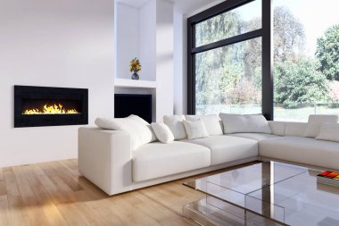 modern parlak iç mekan 3D resimleme