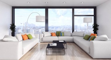 modern parlak iç mekan 3D resimleme