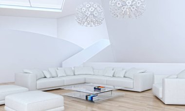 modern parlak iç mekan 3D resimleme