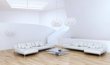 modern parlak iç mekan 3D resimleme
